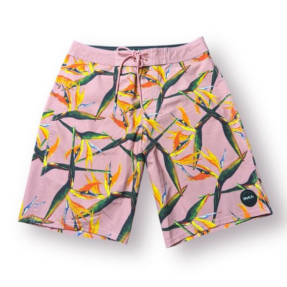 RVCA‎ Pink Floral Board Shorts Size 28" Swim Trunks Retro Beach Shorts Y2K - Picture 1 of 5